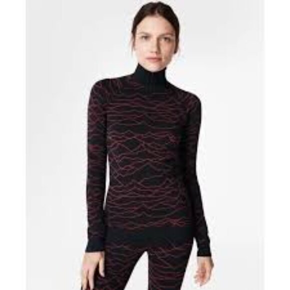 Sweaty Betty Base Ski Layer Red Line Mountain Quarter Zip Pullover, Black, Sz M - Picture 1 of 9